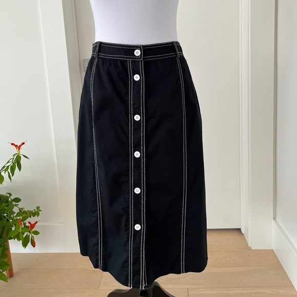 STUDIO JAX Vintage Button Front Lined A Line Skirt Contrast Stitching Collegiate - Picture 2 of 13